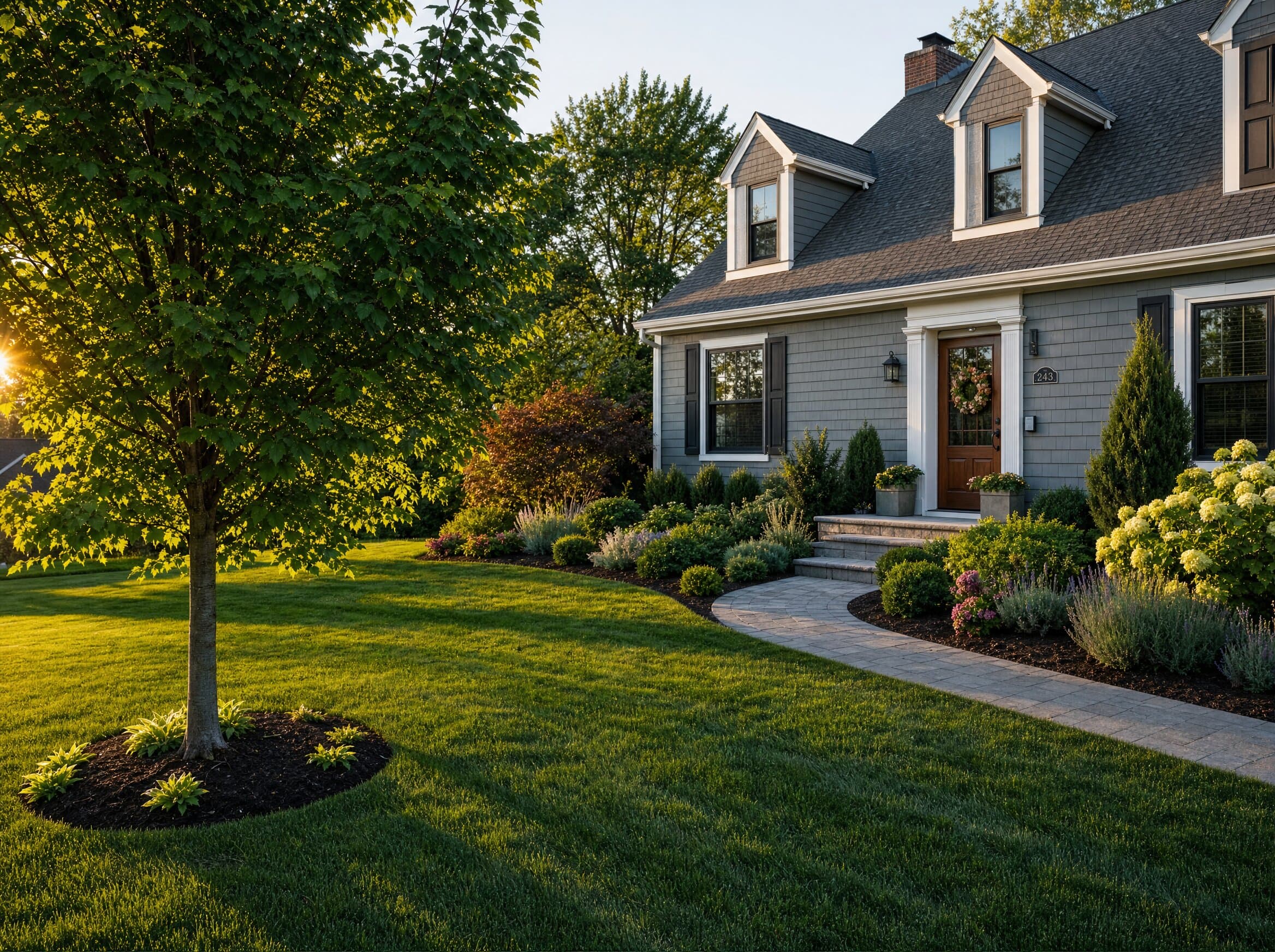 Full front-yard redesign — Lakewood — new beds, plantings & crisp edging