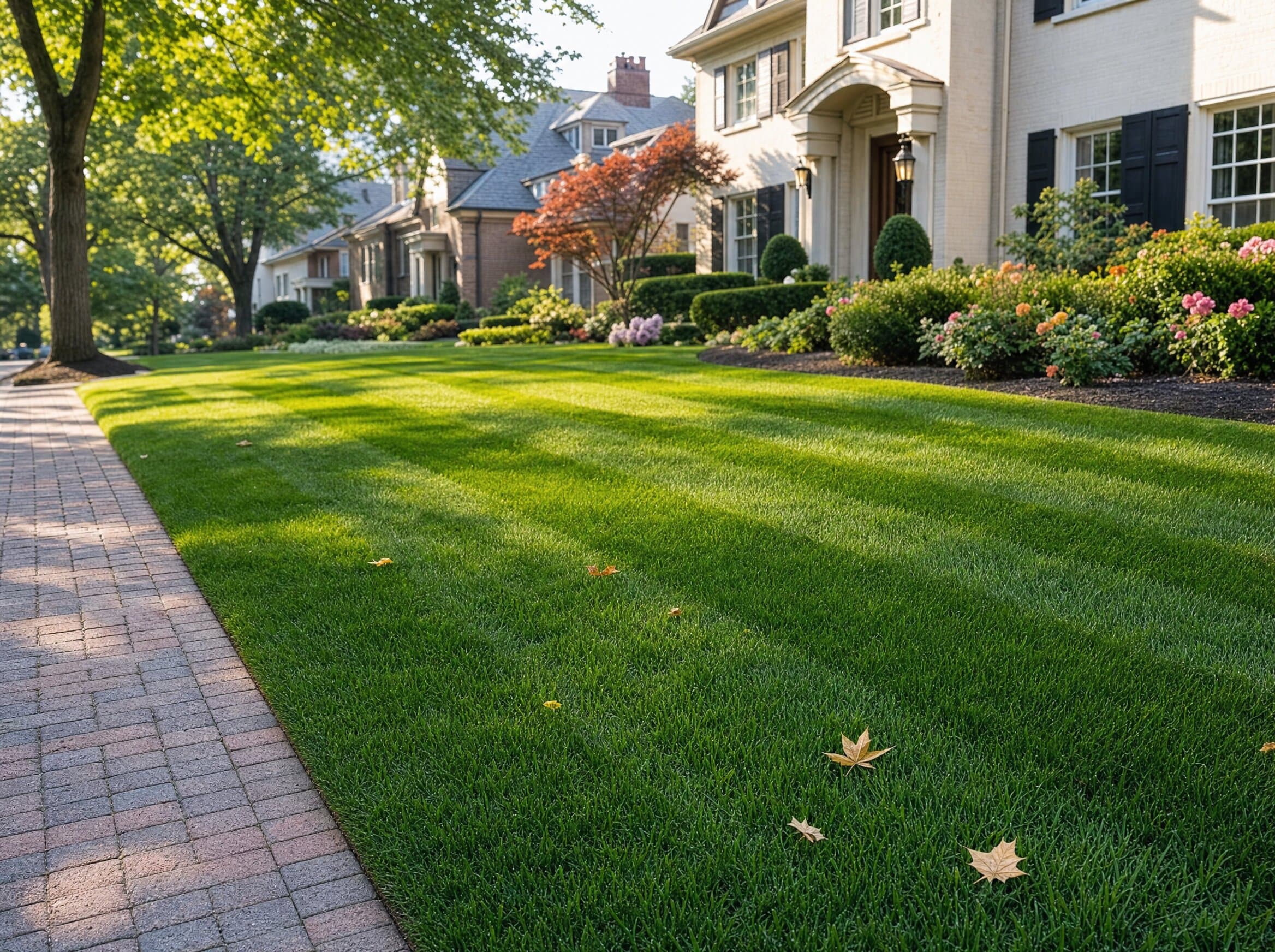 Weekly lawn maintenance — Shaker Heights — striped, healthy turf