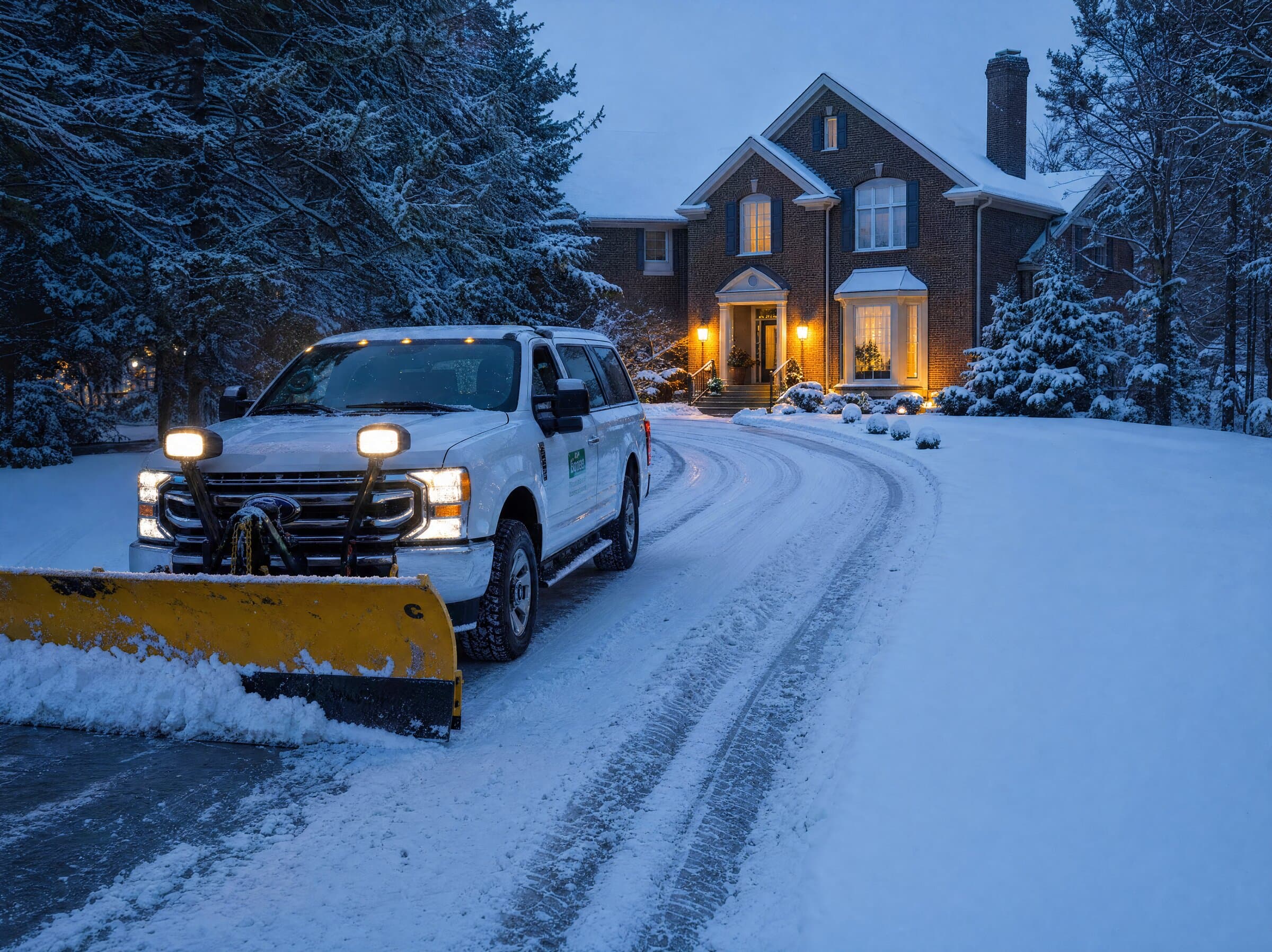 Snow removal and plowing service on a Cleveland, Ohio driveway in winter