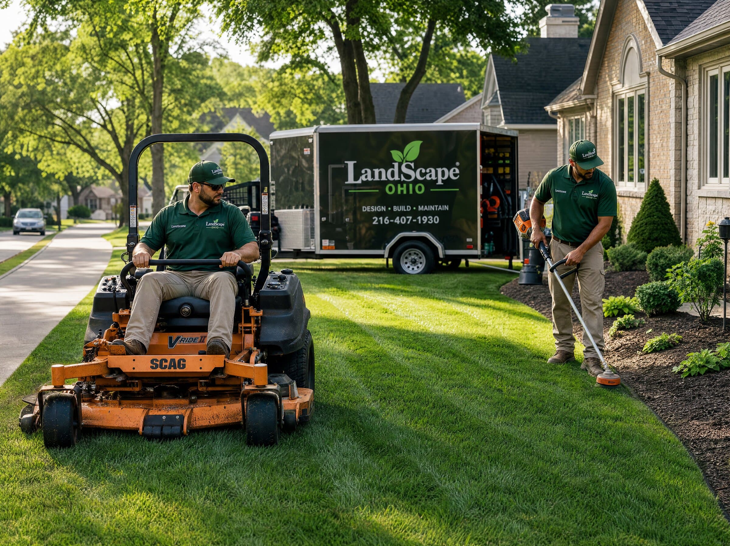 Cleveland Premier Landscaping crew providing lawn care in Cleveland, Ohio